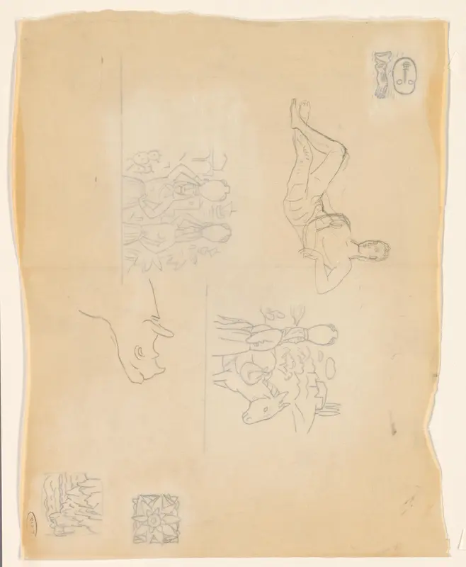 Studieblad met achterover leunende man en neushoorn Wall Art by Leo Gestel - High-Resolution Digital Print