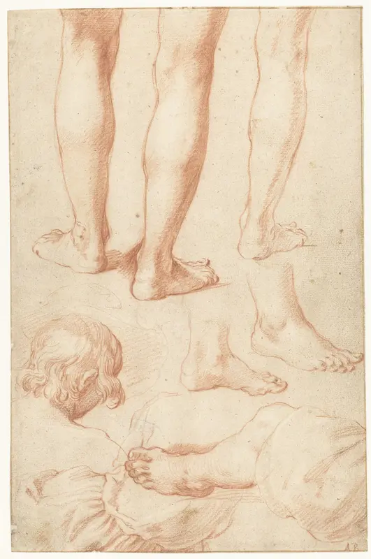 Studieblad met benen en het bovenlichaam van een jongen Wall Art by Abraham Bloemaert - High-Resolution Digital Print