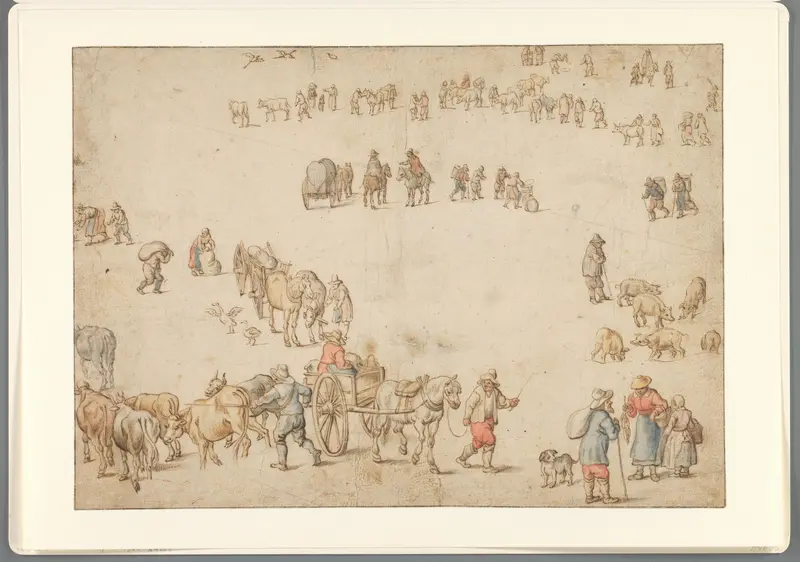 Studieblad met boerenwagens, vee, landlieden en ruiters Wall Art by anonymous - High-Resolution Digital Print