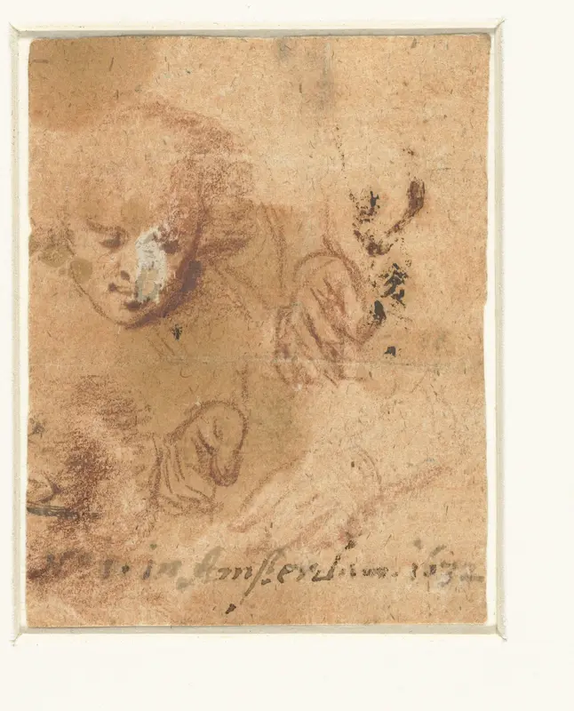 Studieblad met de kop van een jongeman en drie handen Wall Art by Gerard ter Borch (II) - High-Resolution Digital Print