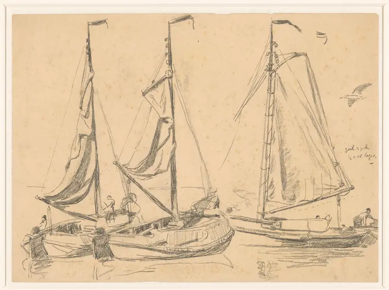 Studieblad met drie boten Wall Art by Willem Bastiaan Tholen - High-Resolution Digital Print