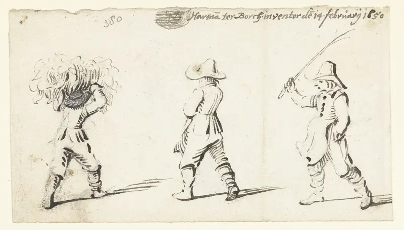 Studieblad met drie lopende figuren Wall Art by Unknown - High-Resolution Digital Print