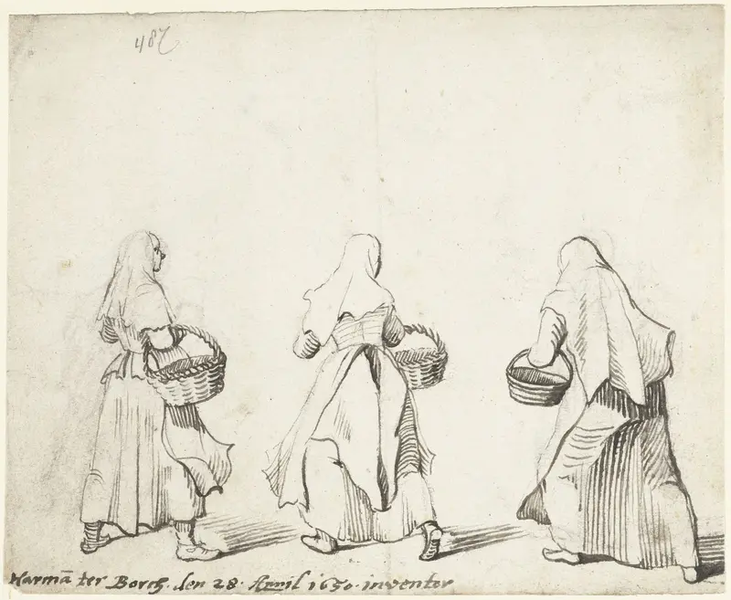 Studieblad met drie lopende vrouwen, van achteren Wall Art by Unknown - High-Resolution Digital Print