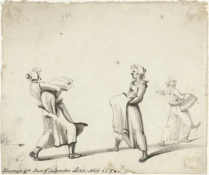 Studieblad met drie lopende vrouwen Wall Art by Unknown - High-Resolution Digital Print