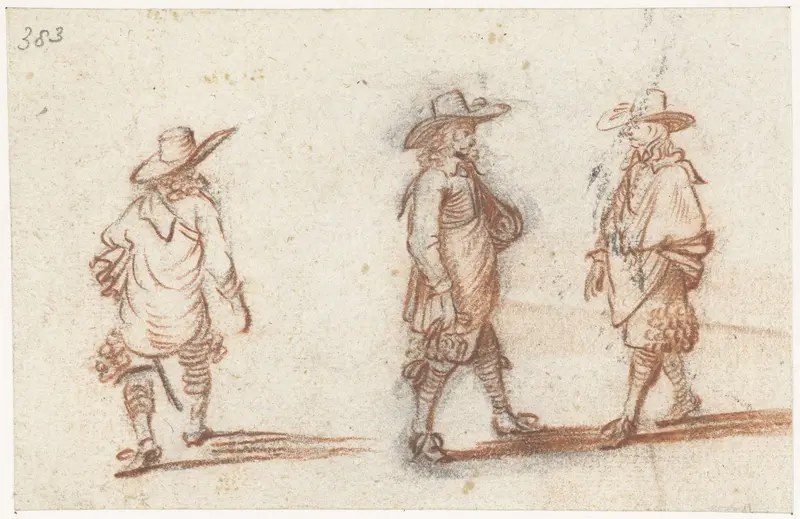 Studieblad met drie weergaven van een lopende heer Wall Art by Gesina ter Borch - High-Resolution Digital Print