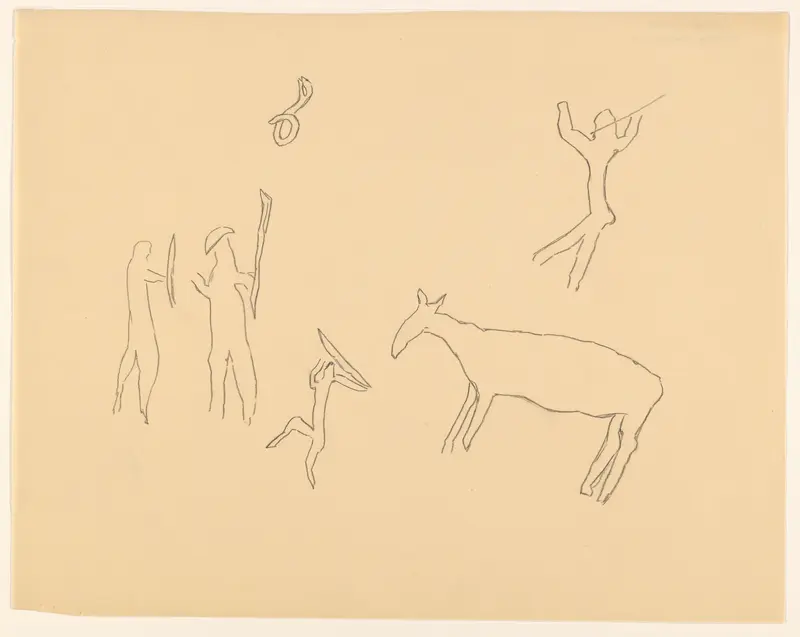 Studieblad met een dier, figuren met wapens en een slang Wall Art by anonymous - High-Resolution Digital Print