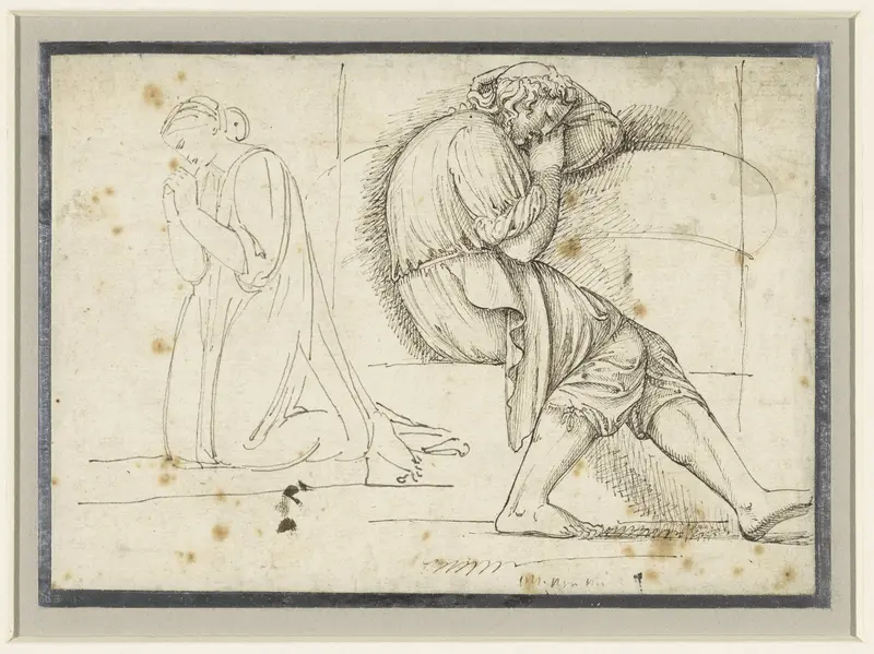 Studieblad met een slapende jongeman en een geknield biddende vrouw Wall Art by John Flaxman (II) - High-Resolution Digital Print