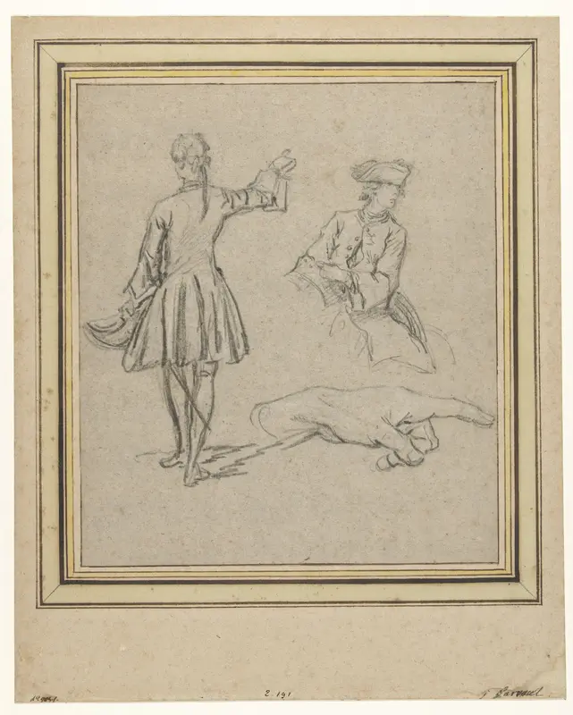Studieblad met een staande man, een halffiguur van een ruiter en een hand Wall Art by Charles Parrocel - High-Resolution Digital Print
