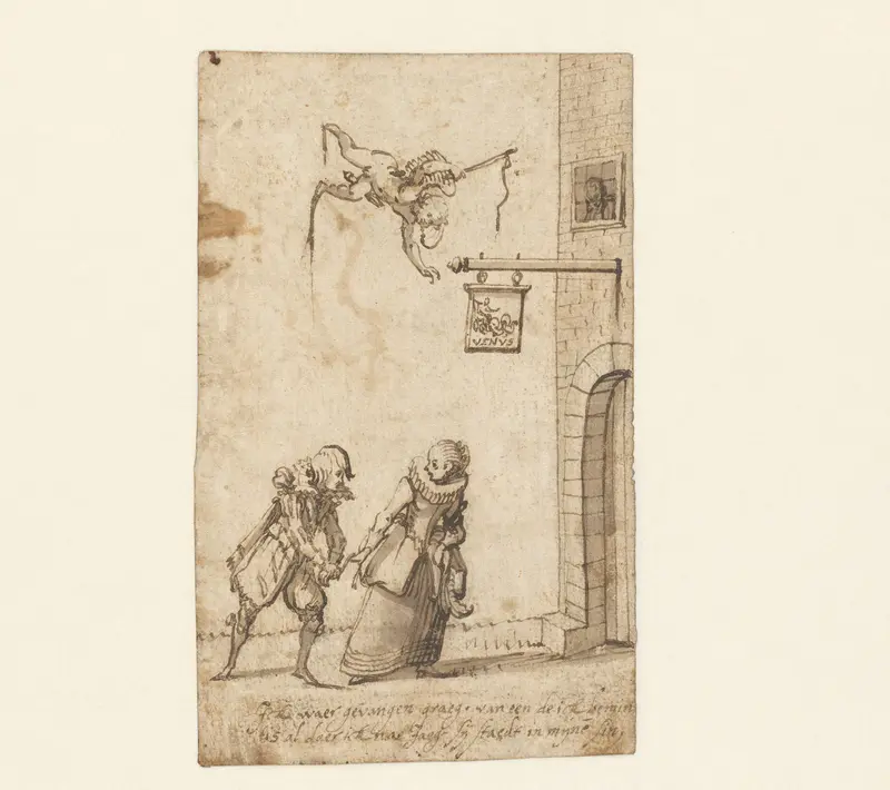 Studieblad met een vrijer die door zijn beminde gevangen is genomen Wall Art by Gerard ter Borch (I) - High-Resolution Digital Print