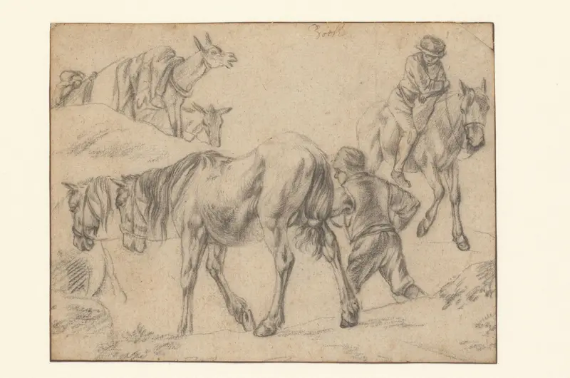 Studieblad met figuren, paarden en ezels Wall Art by Jan Both - High-Resolution Digital Print