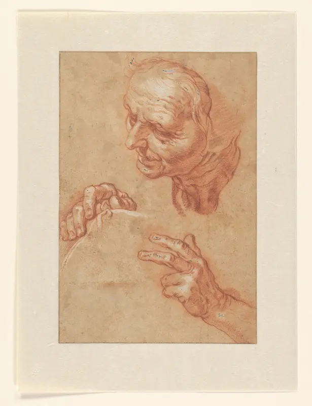Studieblad met het hoofd van een oude vrouw en twee handen Wall Art by Abraham Bloemaert - High-Resolution Digital Print