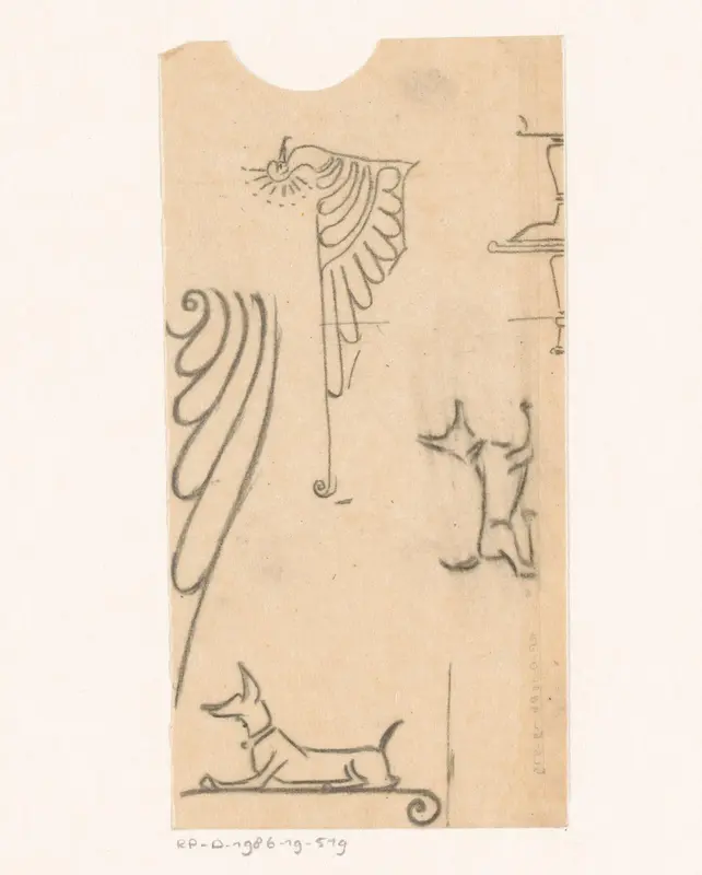 Studieblad met honden en vleugels Wall Art by Reinier Willem Petrus de Vries (1874-1953) - High-Resolution Digital Print