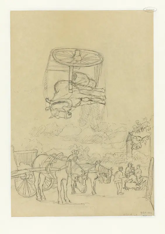 Studieblad met ingespannen paarden