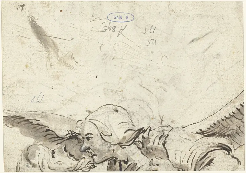 Studieblad met Jacob worstelend met de engel Wall Art by Unknown - High-Resolution Digital Print