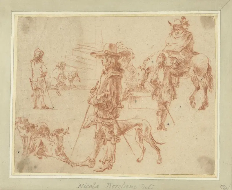 Studieblad met jagers, paarden en honden Wall Art by Jan Blom - High-Resolution Digital Print