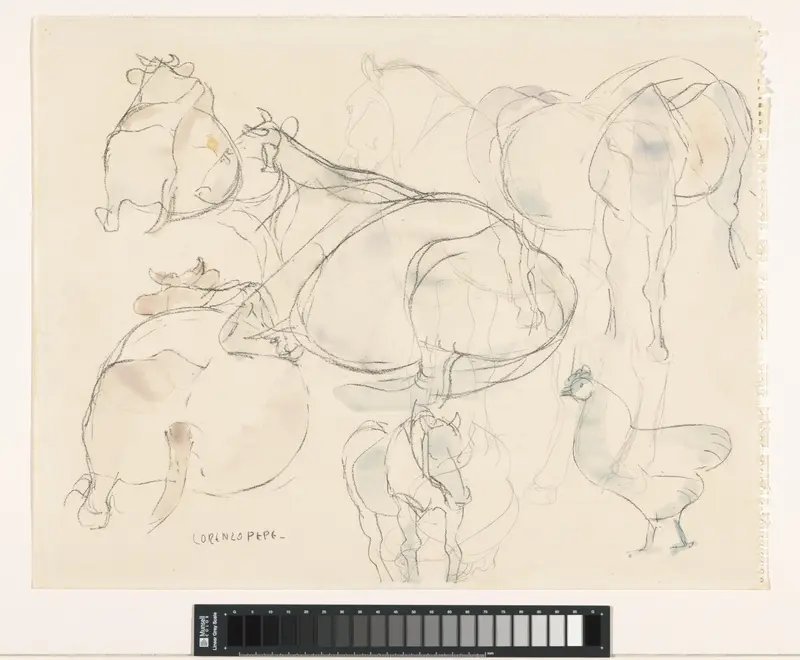 Studieblad met koeien, paarden en een kip Wall Art by Lorenzo Pepe - High-Resolution Digital Print