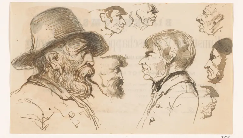Studieblad met koppen Wall Art by Unknown - High-Resolution Digital Print