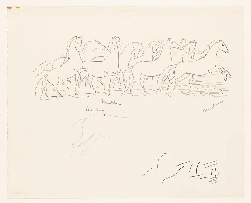 Studieblad met kudde paarden Wall Art by Leo Gestel - High-Resolution Digital Print