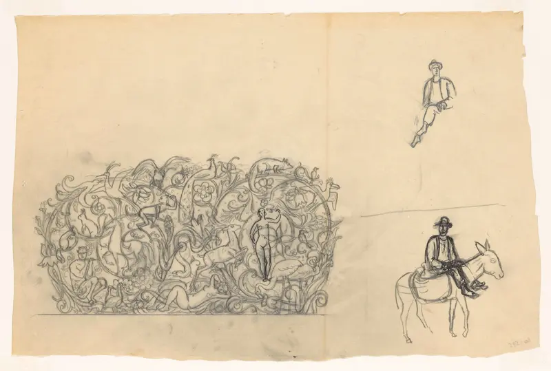 Studieblad met man op een ezel en een ornament Wall Art by Leo Gestel - High-Resolution Digital Print