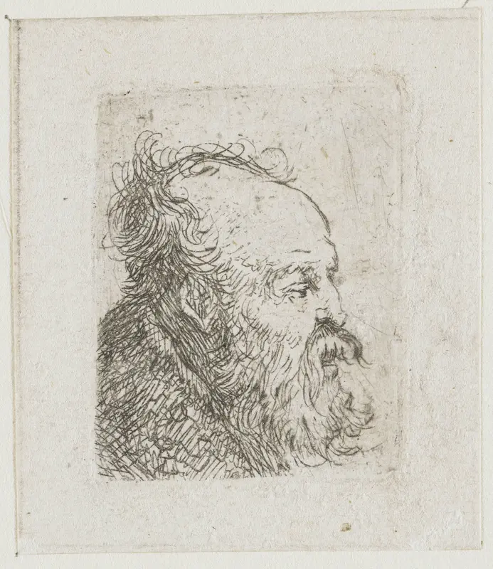 Studieblad met manskoppen: hoofd van oude man met mond half open: profiel naar rechts Wall Art by Rembrandt van Rijn - High-Resolution Digital Print