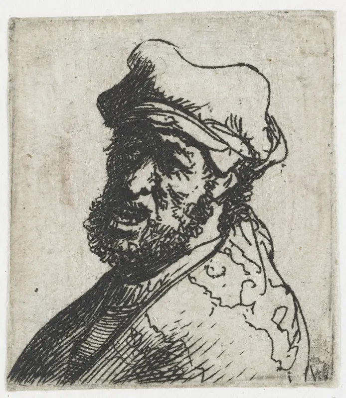 Studieblad met manskoppen: man met opengesperde mond: buste, driekwart naar links Wall Art by Rembrandt van Rijn - High-Resolution Digital Print