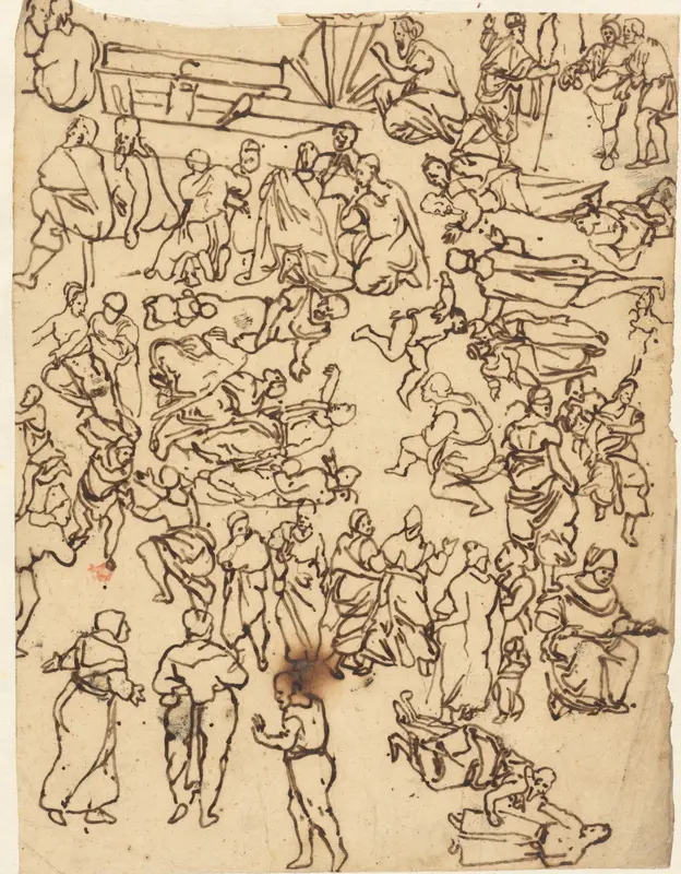 Studieblad met motieven aan de Italiaanse schilderkunst ontleend Wall Art by Rodolphe Bresdin - High-Resolution Digital Print