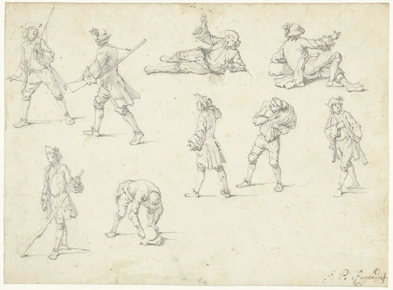 Studieblad met negen figuren Wall Art by Georg Philipp Rugendas (I) - High-Resolution Digital Print