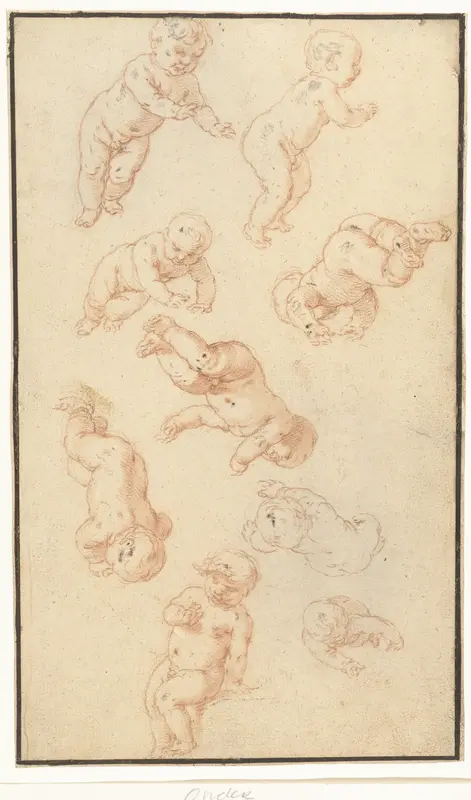 Studieblad met negen putti Wall Art by Abraham Bloemaert - High-Resolution Digital Print
