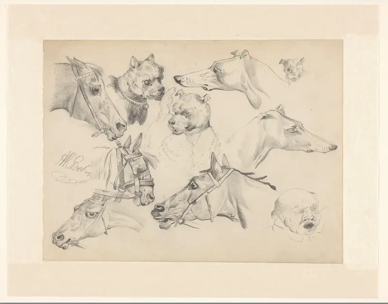 Studieblad met paarden, honden en hoofd van een man Wall Art by Unknown - High-Resolution Digital Print