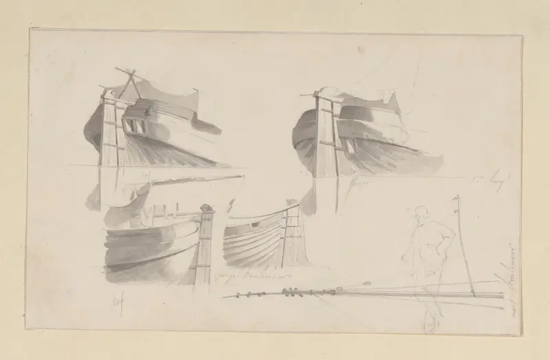 Studieblad met roeren van zeilschepen Wall Art by Hendrik Abraham Klinkhamer - High-Resolution Digital Print