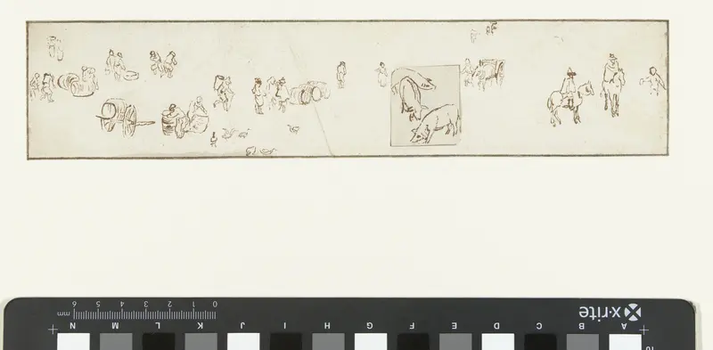 Studieblad met ruiters, staande en lopende figuren en vee Wall Art by anonymous - High-Resolution Digital Print