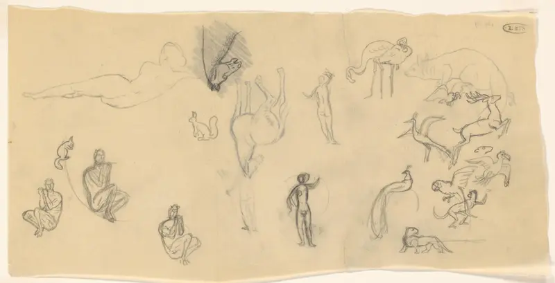 Studieblad met satyrs, naakten en diverse dieren Wall Art by Leo Gestel - High-Resolution Digital Print