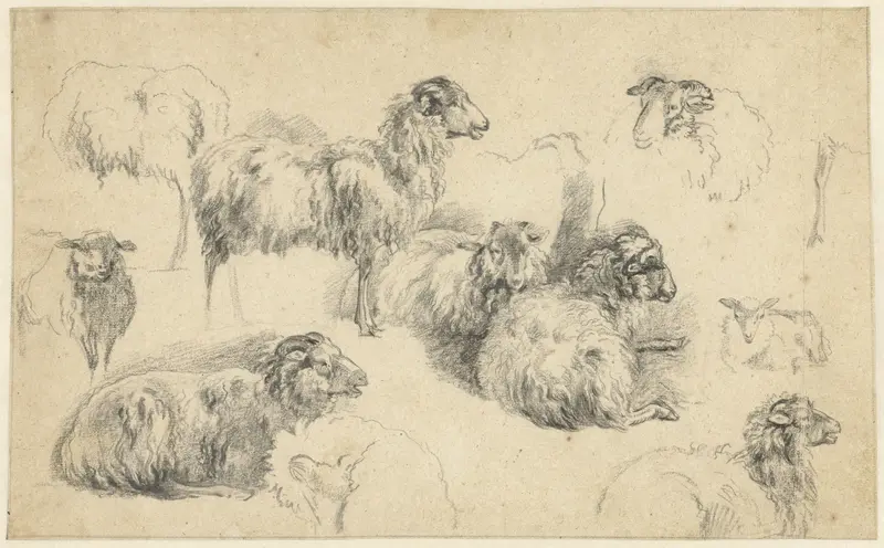 Studieblad met schapen Wall Art by Pieter Gerardus van Os - High-Resolution Digital Print