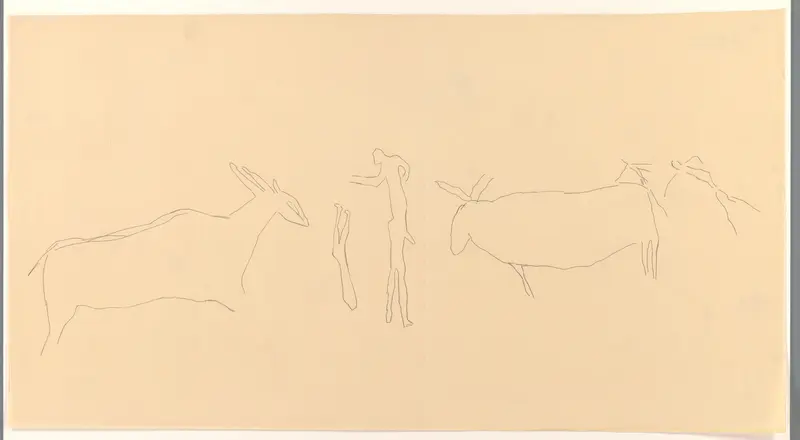 Studieblad met twee dieren en twee figuren Wall Art by anonymous - High-Resolution Digital Print
