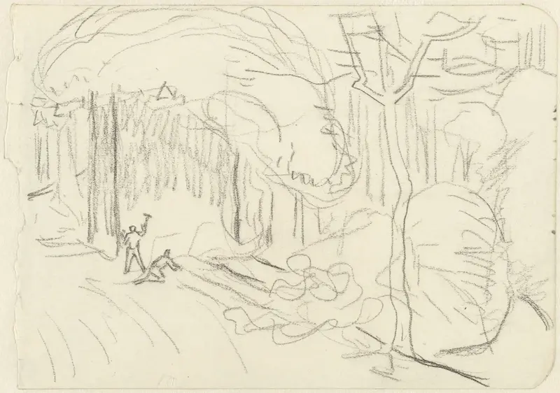 Studieblad met twee figuren in een landschap Wall Art by Jan Toorop - High-Resolution Digital Print