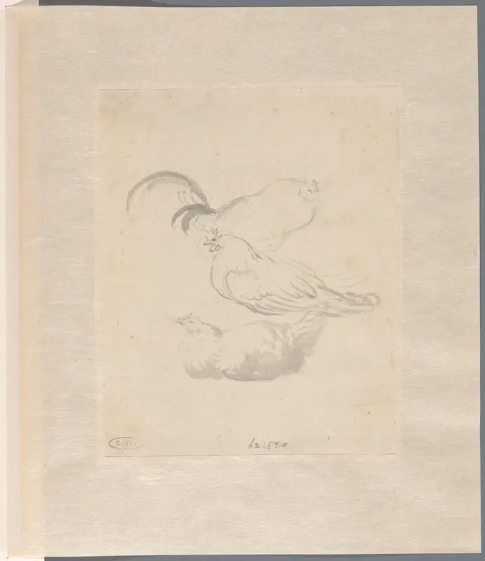 Studieblad met twee kippen en een haan Wall Art by Aert Schouman - High-Resolution Digital Print