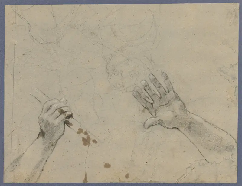 Studieblad met twee studies van handen Wall Art by Giacomo Cavedone - High-Resolution Digital Print