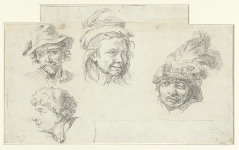 Studieblad met vier koppen Wall Art by anonymous - High-Resolution Digital Print