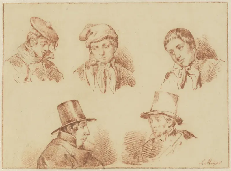 Studieblad met vijf jongens- en mannenhoofden Wall Art by Louis Meijer - High-Resolution Digital Print