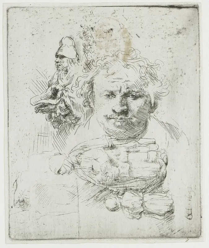 Studieblad met zelfportret, bedelaar, en vrouw met kind Wall Art by Unknown - High-Resolution Digital Print