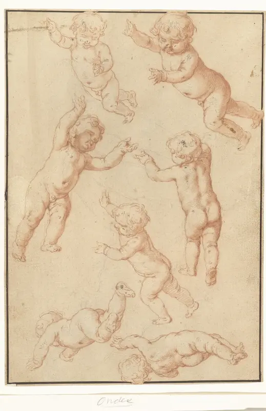 Studieblad met zeven zwevende putti Wall Art by Abraham Bloemaert - High-Resolution Digital Print
