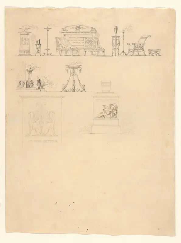 Studieblad met zitmeubelen, rookvaten, basementen en andere objecten Wall Art by Karl Friedrich Schinkel - High-Resolution Digital Print