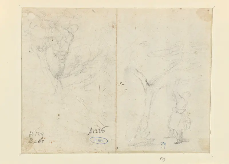 Studieblad met zittende of klimmende man en een staande vrouw Wall Art by Unknown - High-Resolution Digital Print