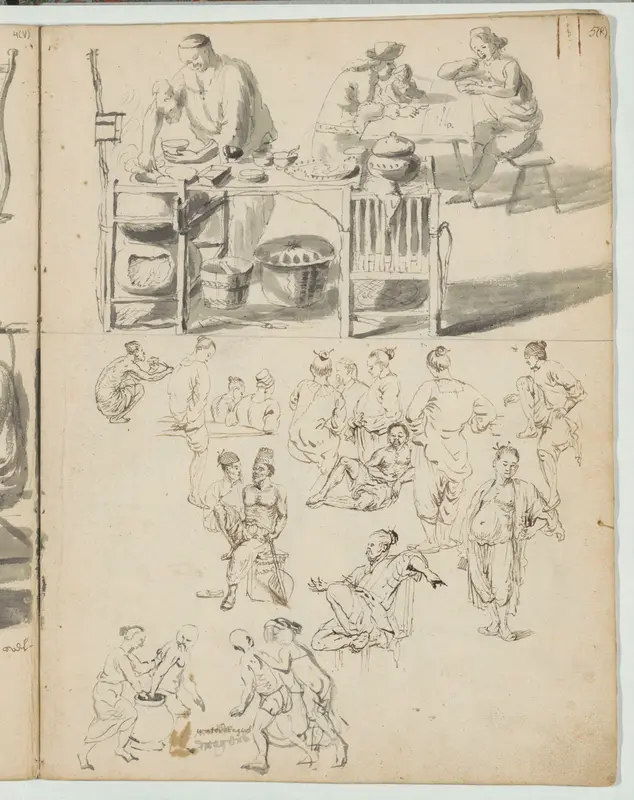 Studieblad, onder andere met een kok, etende mannen, een Javaanse Chinees en waterdragers Wall Art by Wouter Schouten - High-Resolution Digital Print