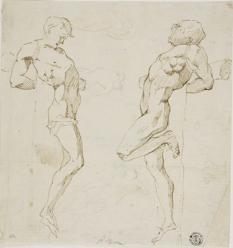 Studies for Thieves on the Cross (recto), Sketch of Figures (verso) Wall Art by Pietro Testa - High-Resolution Digital Print