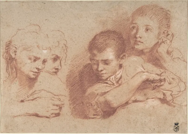 Studies of a Boy and a Girl (recto); Studies of Legs (verso) Wall Art by Annibale Carracci - High-Resolution Digital Print