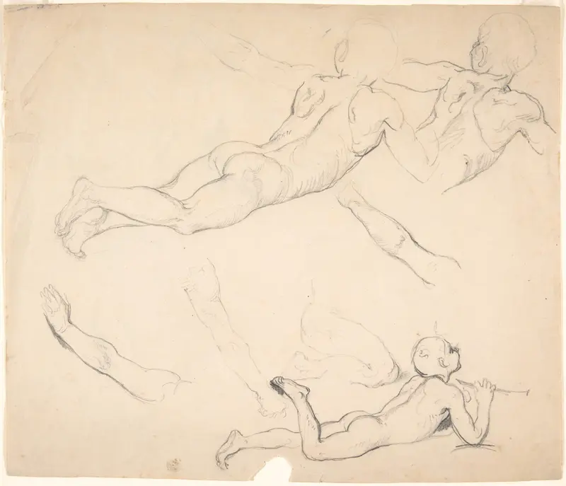 Studies of a Boy Playing the Flute; verso: Studies of Seated Man Wall Art by Eduard Julius Friedrich Bendemann - High-Resolution Digital Print