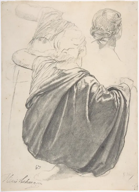 Studies of a Draped Female Figure, Kneeling, Seen from the Back, for the East Transept of the Chruch of Sainte-Clothilde, Paris Wall Art by Henri Lehmann - High-Resolution Digital Print