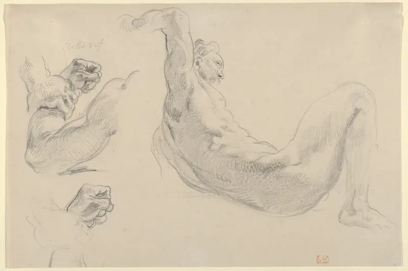 Studies of a Fallen Male Nude for "Hercules and the Horses of Diomedes" Wall Art by Eugène Delacroix - High-Resolution Digital Print