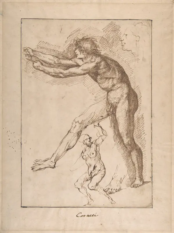 Studies of a Nude Male Figure Wall Art by Anonymous, Italian, Roman-Bolognese, 17th century - High-Resolution Digital Print